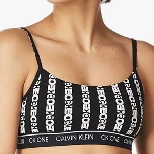 Calvin Klein CK One Unlined Bralette One Logo Stripe in Black Size L